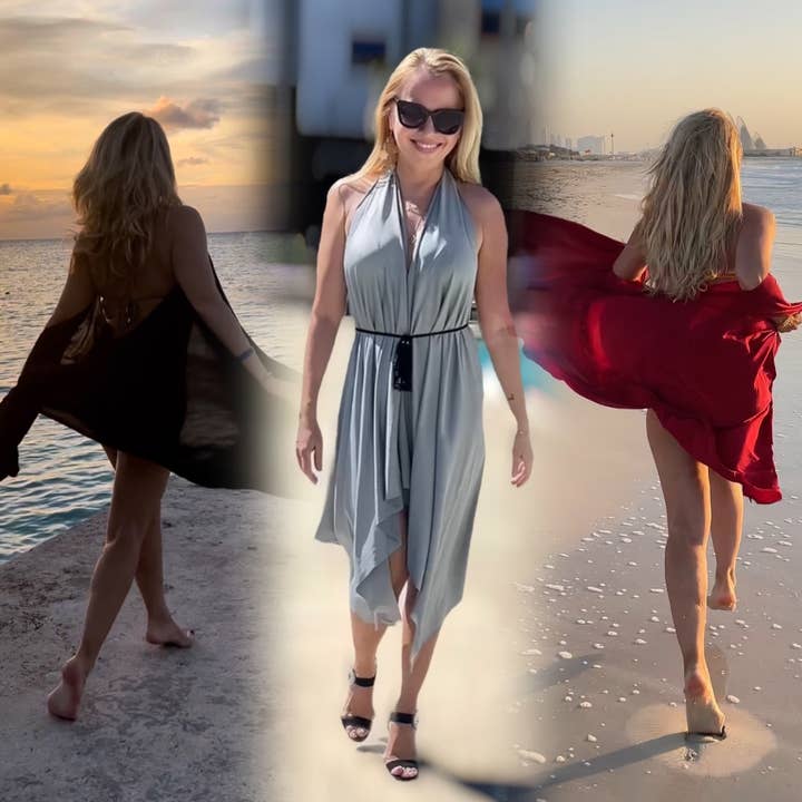 "ELYRA" versatile beach cover up with 100% real silk pouch for wholesale by Dulcitudo