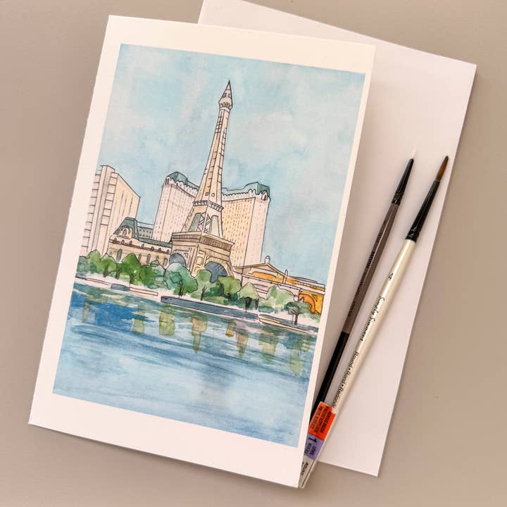 Paris Las Vegas Art Print Watercolor Illustration of Eiffel for wholesale by Kubytovych Studio