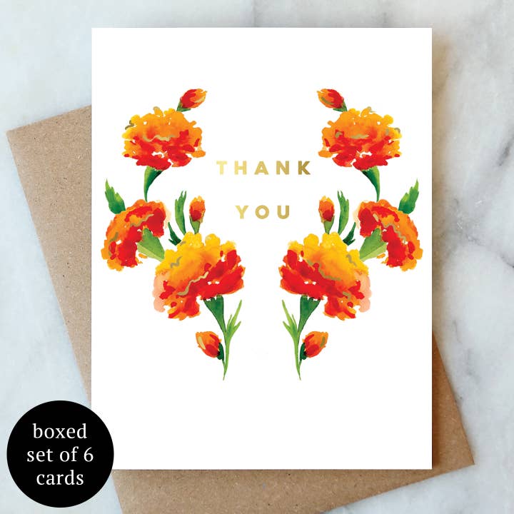 Marigold Thank You Gratulationskort - Box Set med 6 för wholesale av Abigail Jayne Design