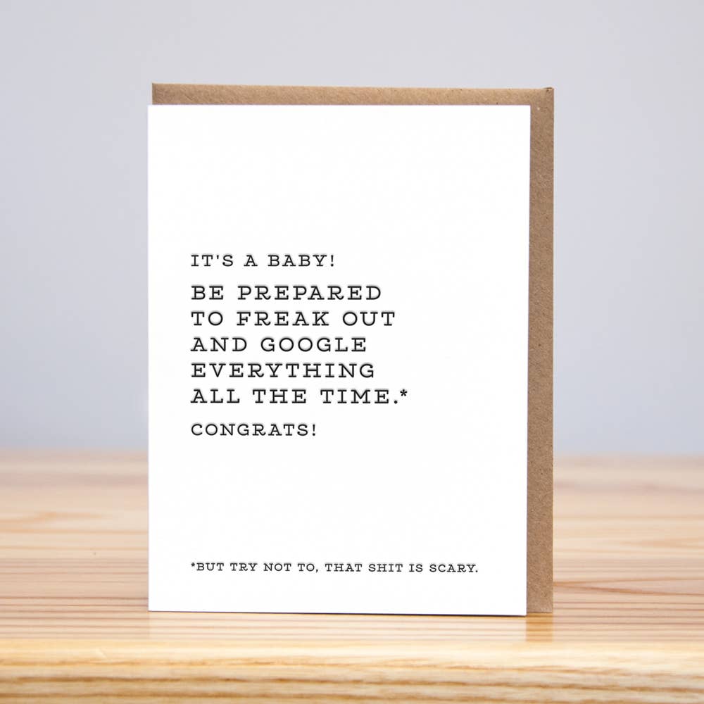 Huckleberry Letterpress - Venta al por mayor Tarjetas de bebé - Google Freak Out Felicidades bebé (tipografía)