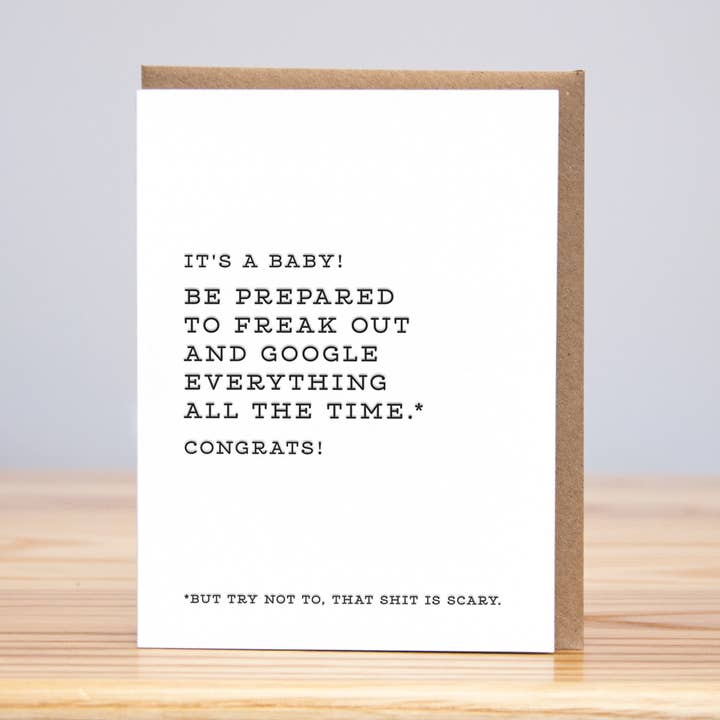 Huckleberry Letterpress - Venta al por mayor Tarjetas de bebé - Google Freak Out Felicidades bebé (tipografía)0