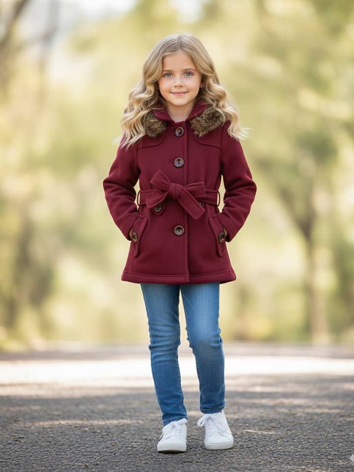 Pige Fleecefrakke med Aftagelig Pelsforet Hætte S-XL for engroshandel hos Unik