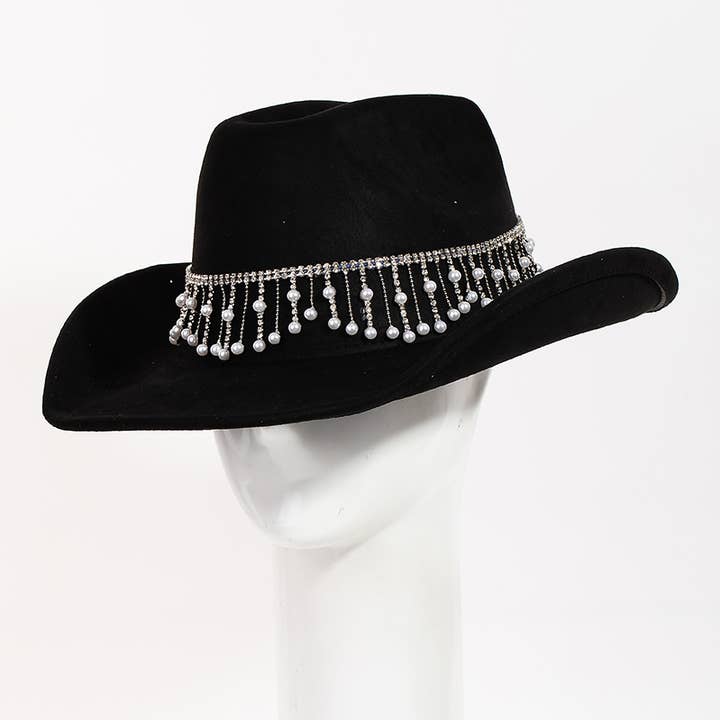 Collections by Fame Accessories - Wholesale Cowboy Hat - Women's - Rhinestone And Pearly Fringe Band Western Cowboy Hat5
