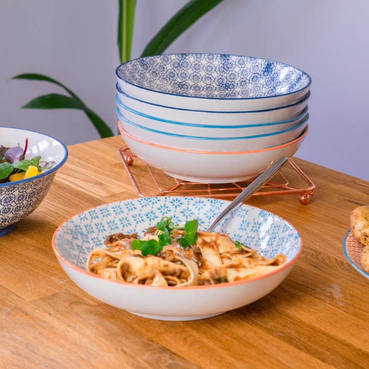 Rinkit Pty Ltd - Wholesale Bowl - Hand-Printed Pasta Bowl - 22cm - Orange2
