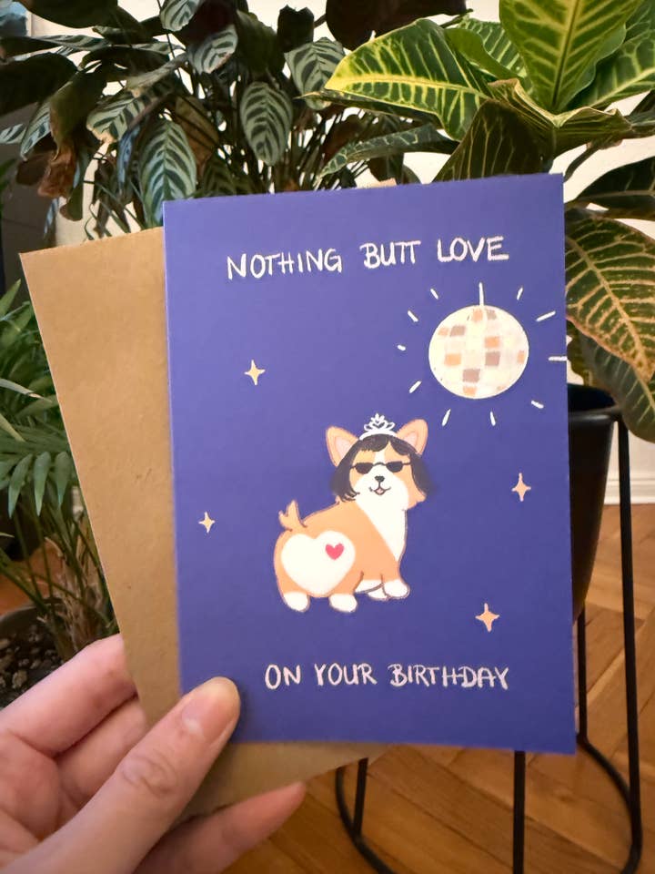 Birthday Greeting Card - Corgi (purple) - Dancing Queen for wholesale by Chumi Studio