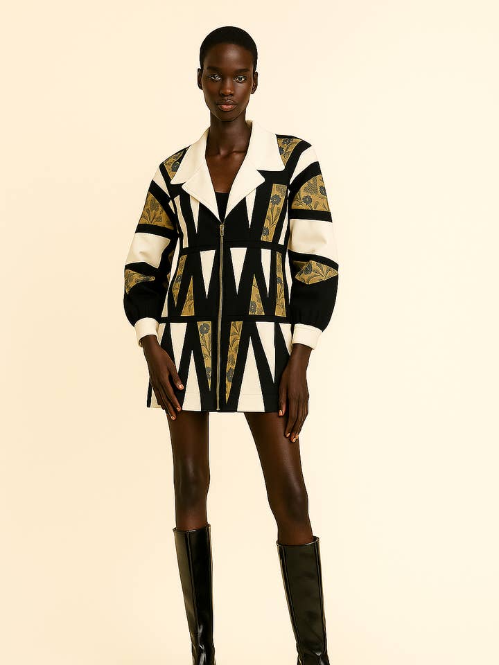 Abstract print 80′ Vintage Leather Jacket-hand Made And Tailor-Made Creation for wholesale on Faire5