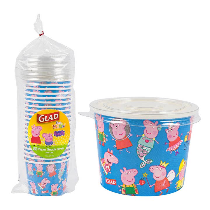 Deluxe Import Trading - Wholesale Disposable plate - Peppa Pig 20pc Glad Paper Bowl W/ Lid- 12oz