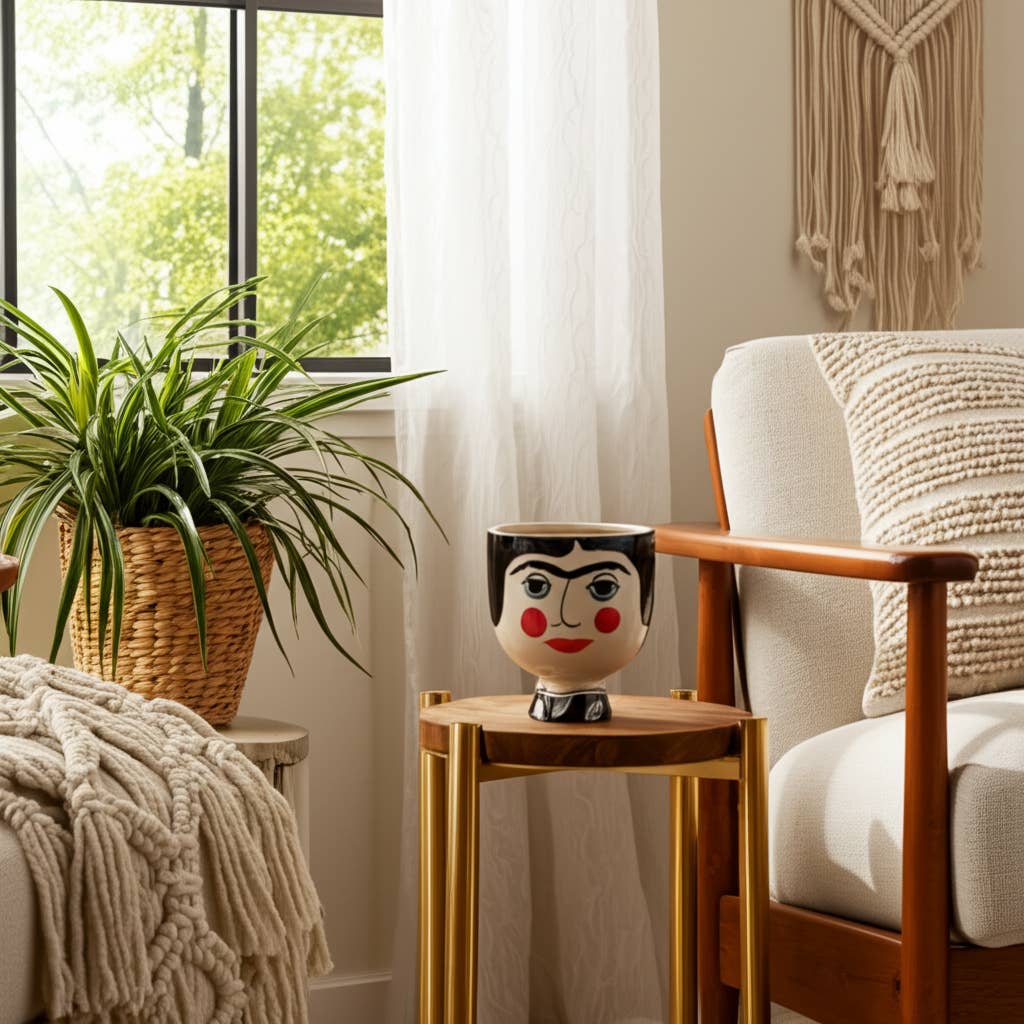 Sagebrook Home - Wholesale Plant Pot - Planter - Black Ceramic Decorative Frida Face Flower, 6 in.1