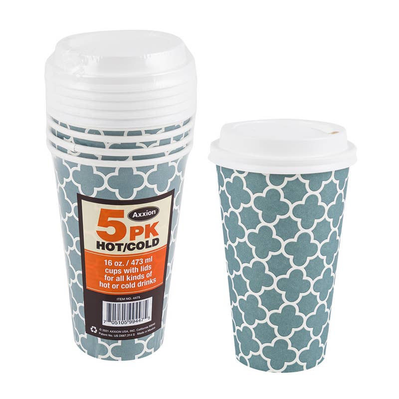 Deluxe Import Trading - Wholesale Disposable Cup - CUPS 16oz 5PK W/ LIDS PAPER0
