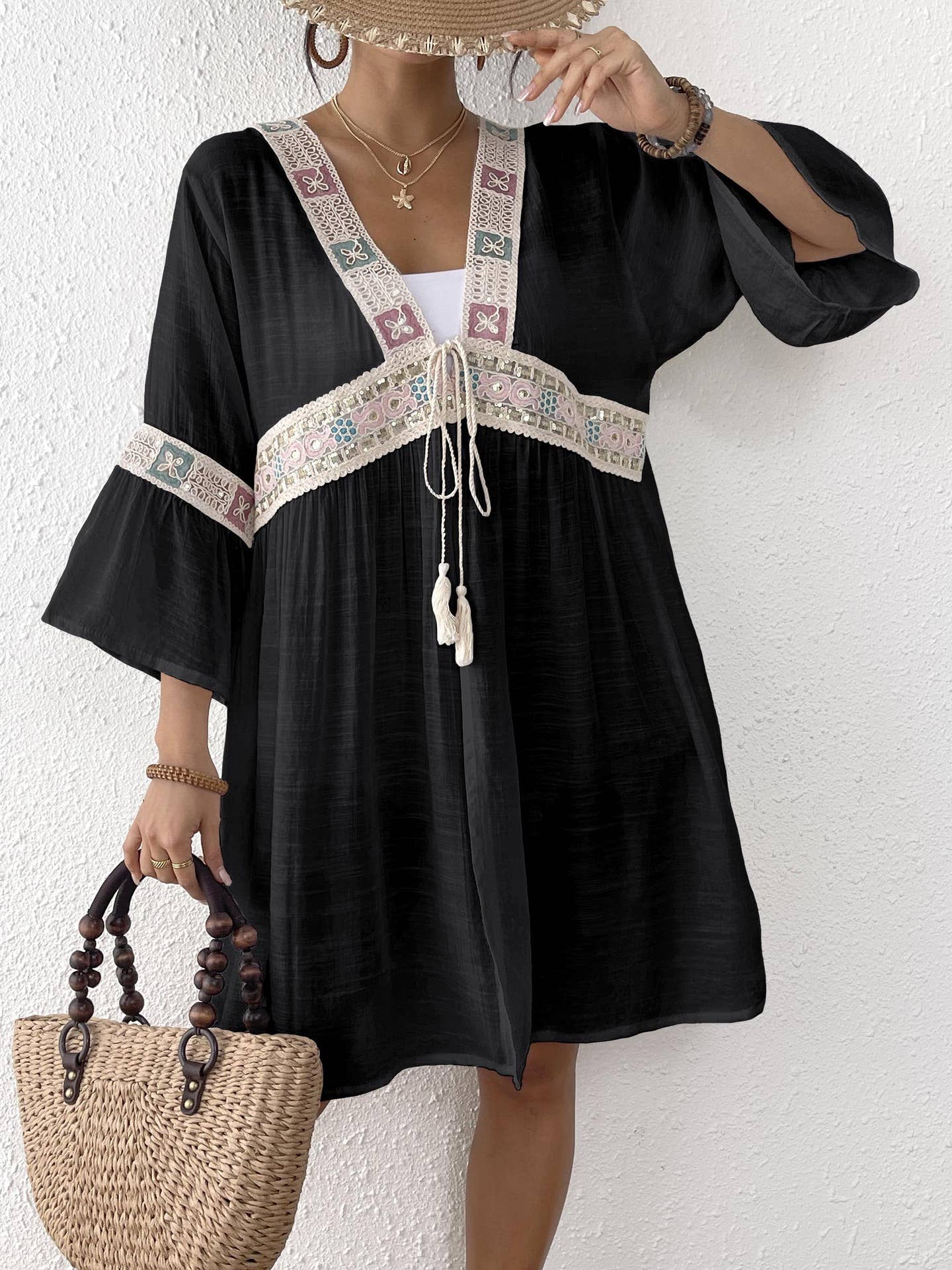 Rosa Clothing - Vente Cache-maillot – femme - Cache-maillot de plage en dentelle brodée patchwork4