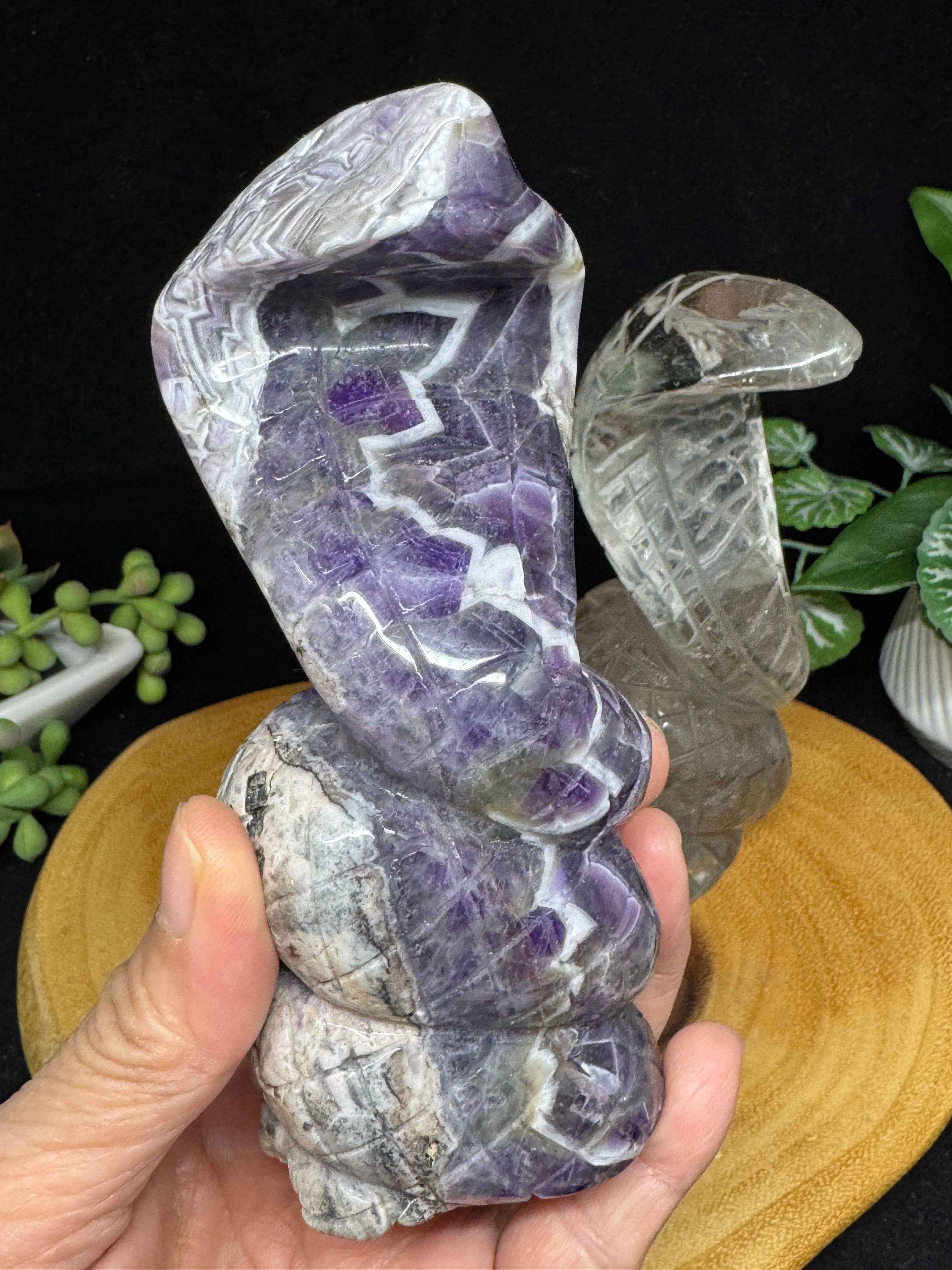 The 7 Directions - Wholesale Spiritual Stone/Crystal - 2 pc Snake Cobra bundle amethyst lodolite G7893