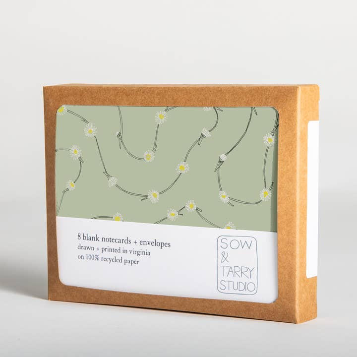 Biglietti in bianco con margherite in scatola per la vendita all'ingrosso da parte di Sow & Tarry Studio