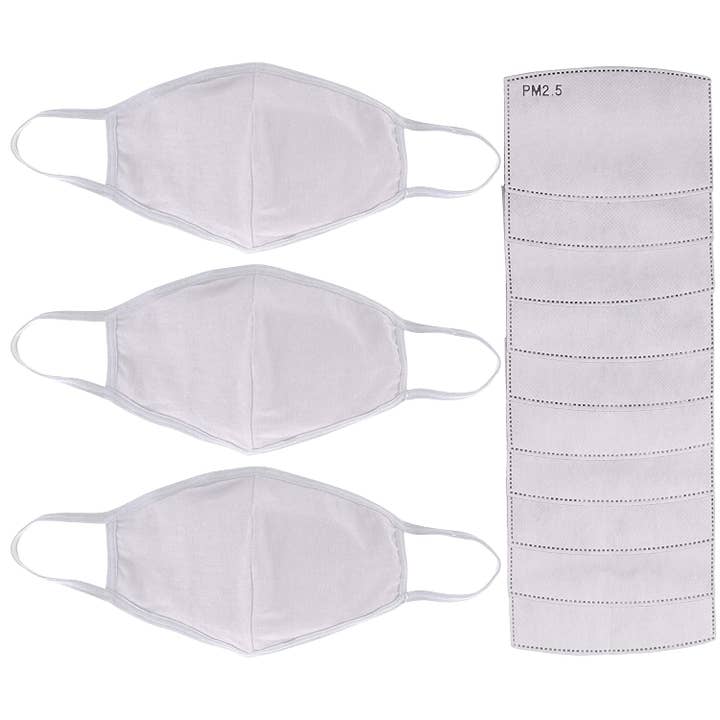 Lot de 3 masques faciaux réutilisables en coton - 3 masques avec 10 filtres pour la vente par Lux Decor Collection