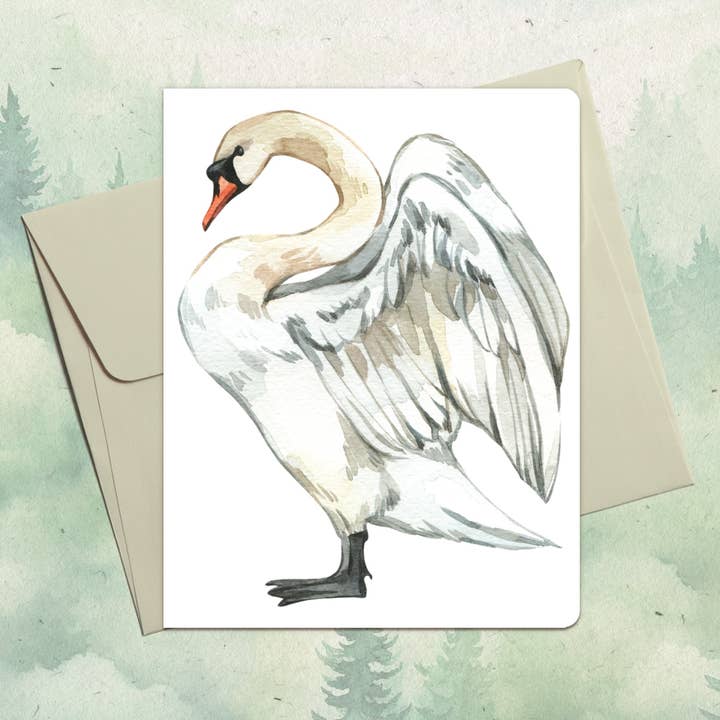 Carte de vœux faite main avec un cygne pour la vente par Soul Familiar