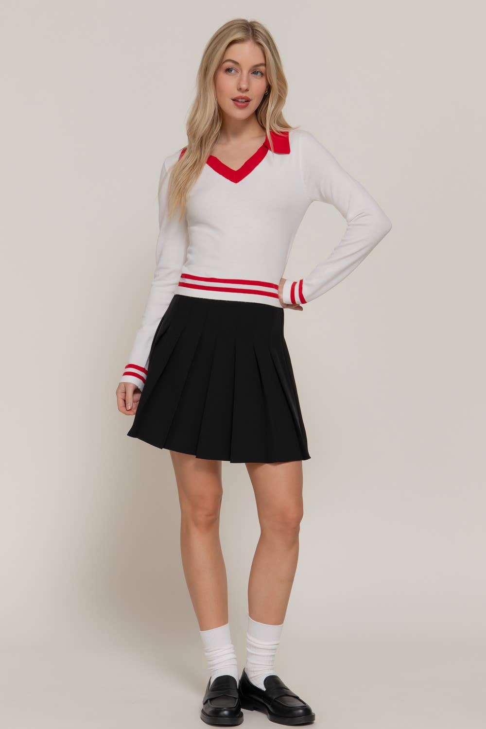 Active Basic | Active USA - Wholesale Knit Sweater - Women's - Long Sleeve Stripe Polo Sweater15