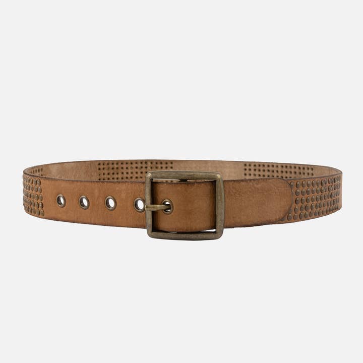 Amsterdam Heritage Leather Belts, Bags, Jackets & Apparel - Wholesale Belt - Women's - Conrad | Rectangle Buckle Leather Studded Belt