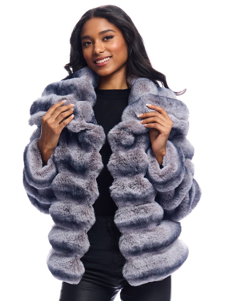 Gris Manteau chinchilla en fausse fourrure Carmella en vente sur Faire