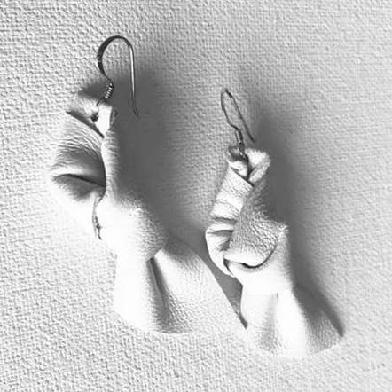 White Leather Half Bow Earrings for wholesale by Lee&Lo Handmade Wearables