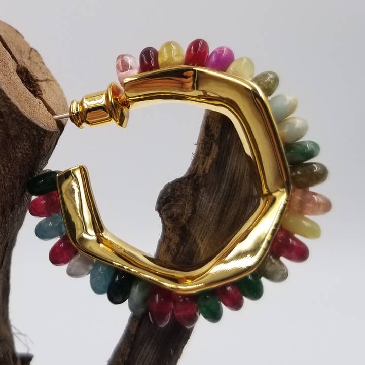 Pendientes vintage de perlas de piedra natural en forma de C para venta al por mayor de CHAKRA JEWELRY