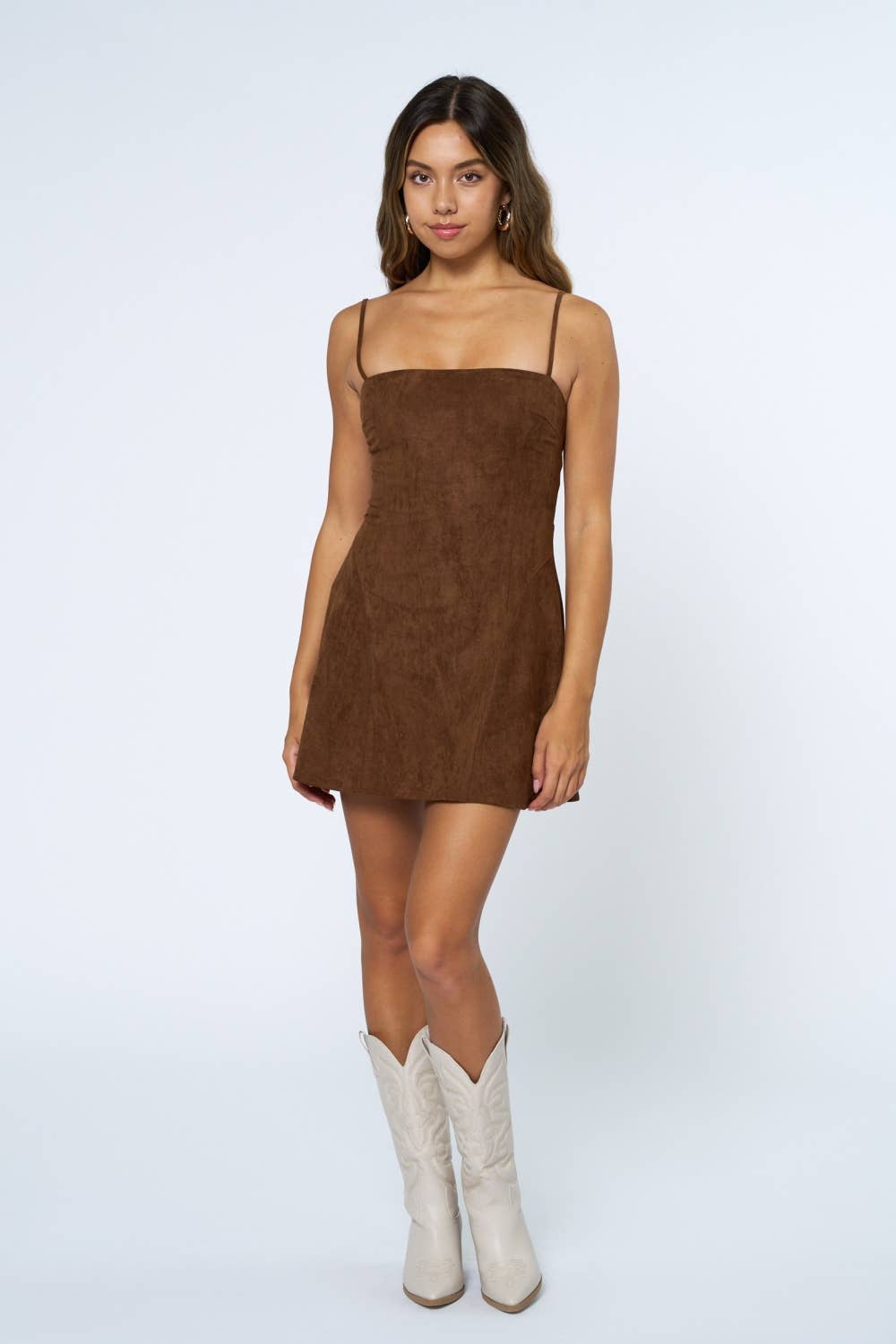 MARRON Robe Mini en Suède avec Détail Lacé au Dos en vente sur Faire3