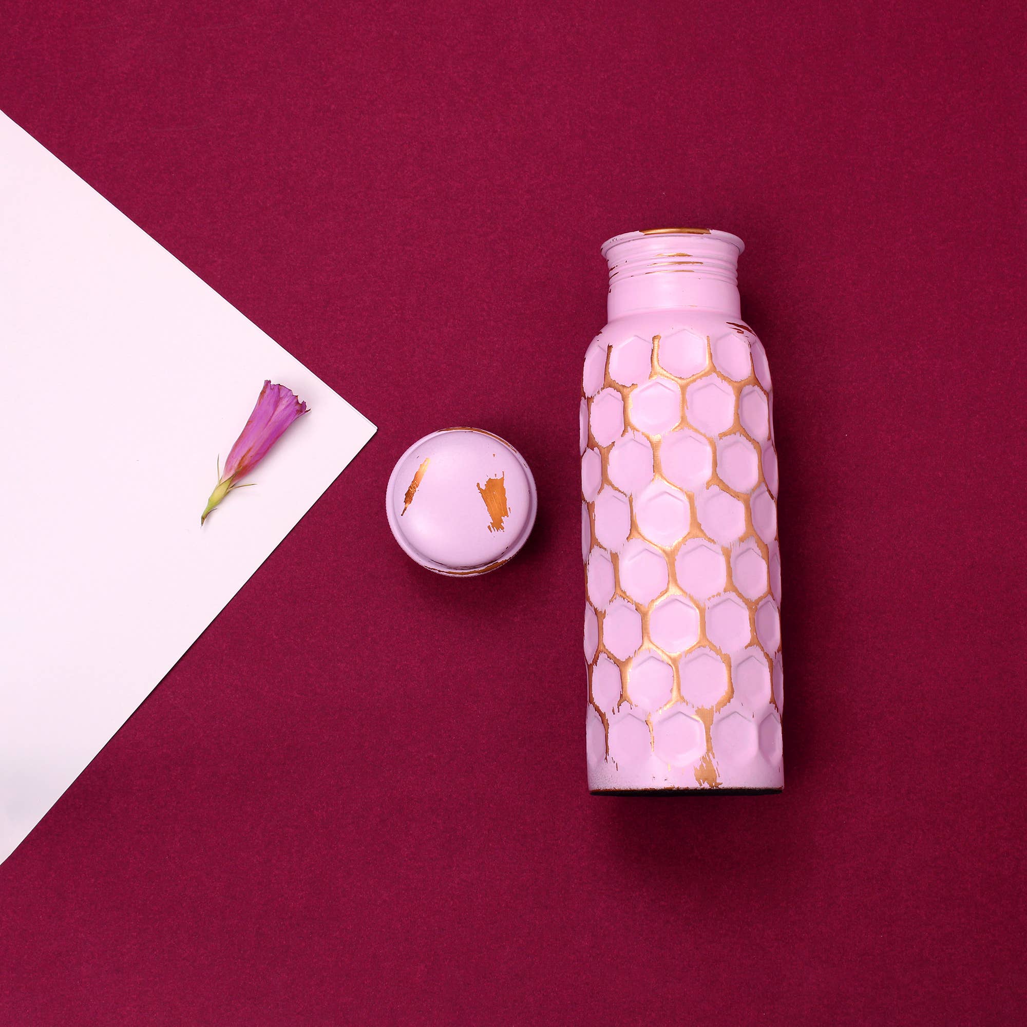 El'Cobre-Ecozonelifestyle – wholesale Water bottle – Antique Pink Diamond Hammered Copper Water Bottle - 700ML3