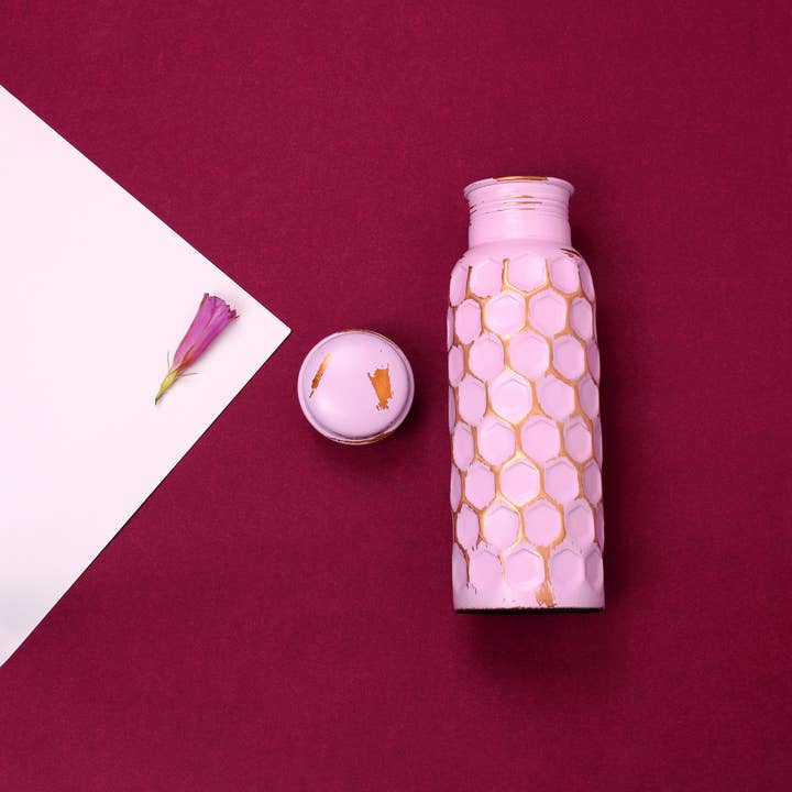 El'Cobre-Ecozonelifestyle - Wholesale Water bottle - Antique Pink Diamond Hammered Copper Water Bottle - 700ML3