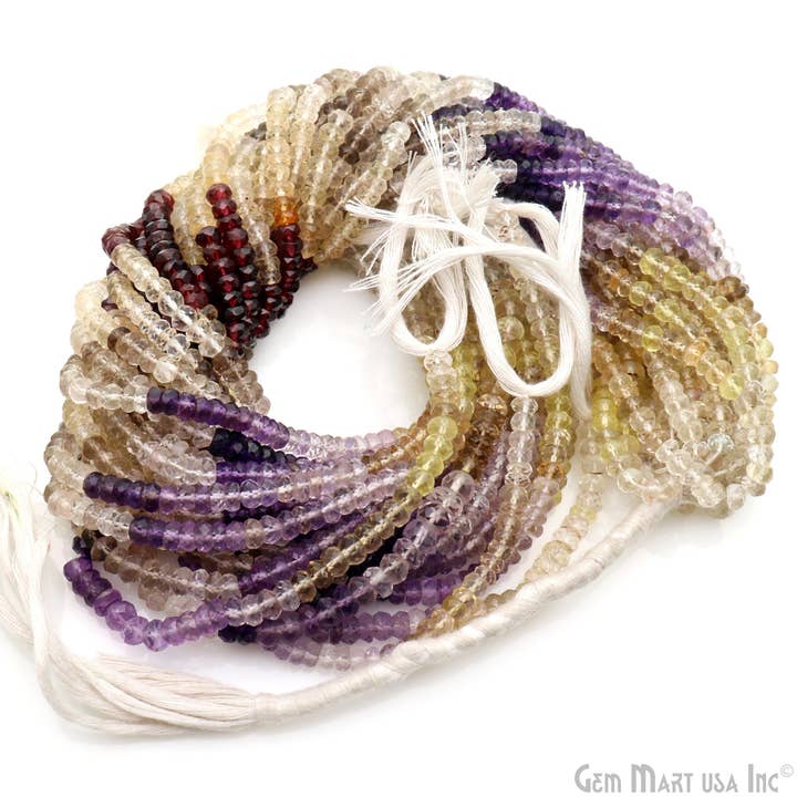 GemMartUSA - Wholesale Beads - Multi Stone Rondelle Beads, 12.5 Inch Gemstone Strand, 3-4mm2