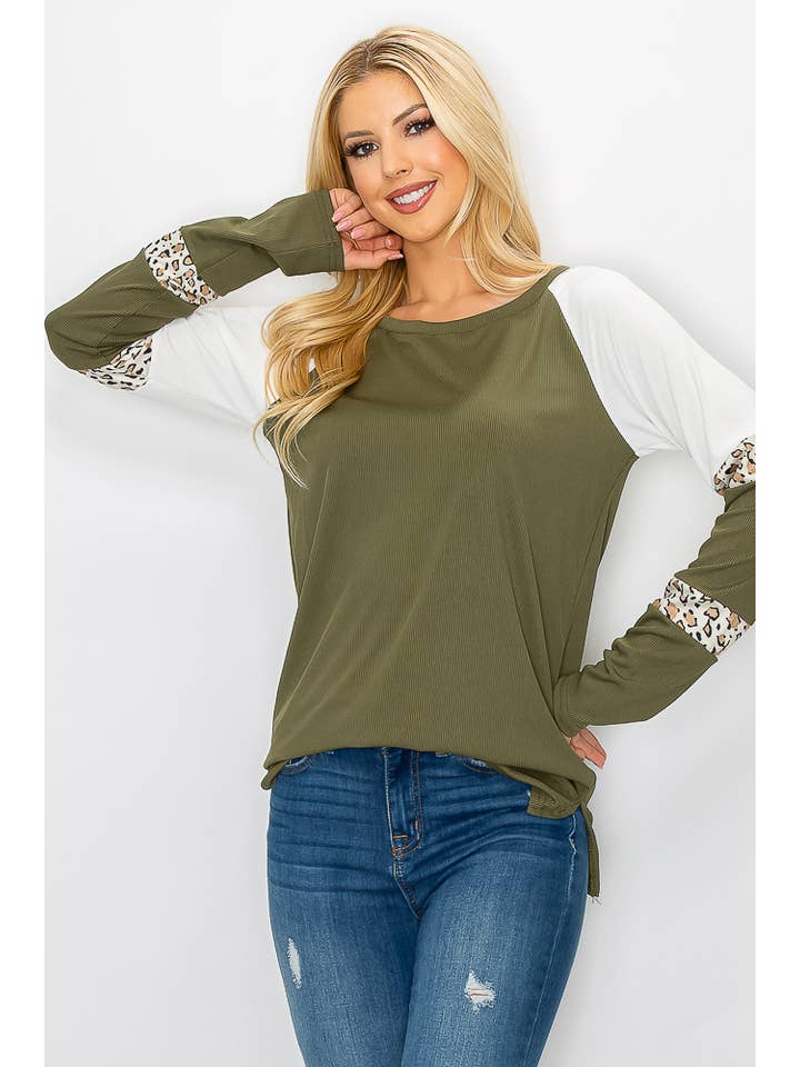ePretty - Wholesale Tunic - Women's - G4-TP2153 Ribbed Leopard Color Block Long Sleeve Top9