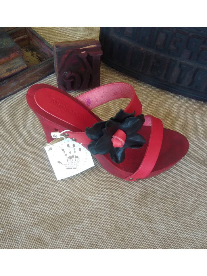 Mario Doni - Wholesale High Heels - Women's - Women's Clog in Vegetable-Tanned Leather, Wooden Clogs Heel #37