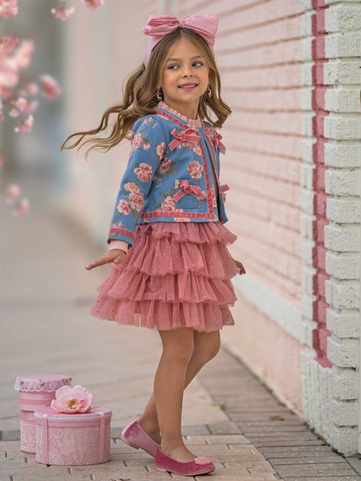 Floral Blazer w/ Pink Tiered Tutu Skirt Set for wholesale on Faire