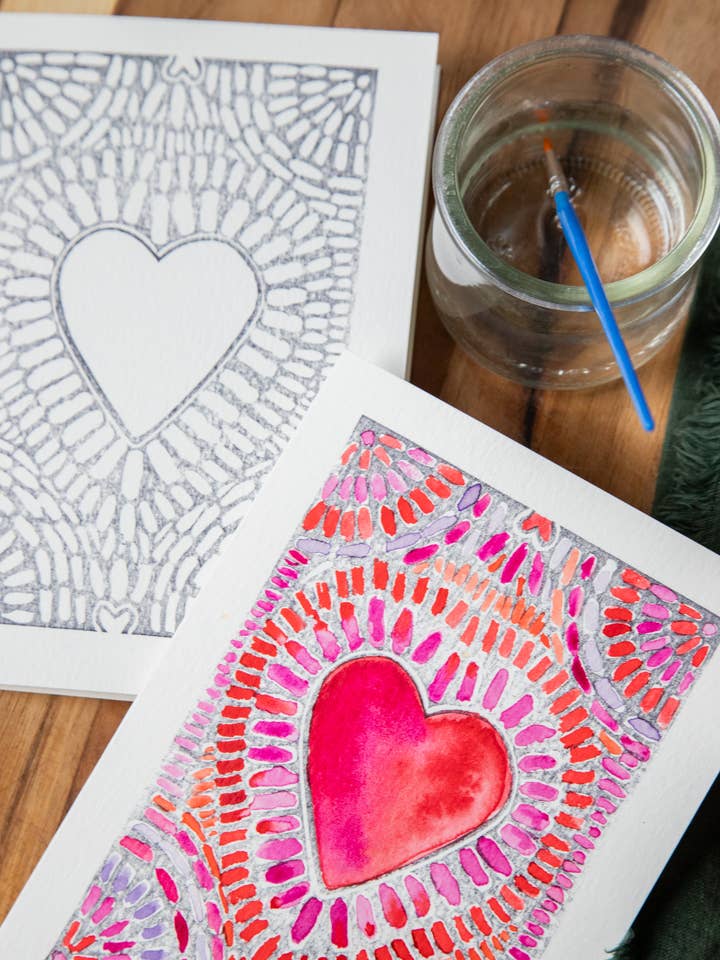 5X7 Heart DIY Watercolor Art Card Kit for wholesale by Ashes & Arbor
