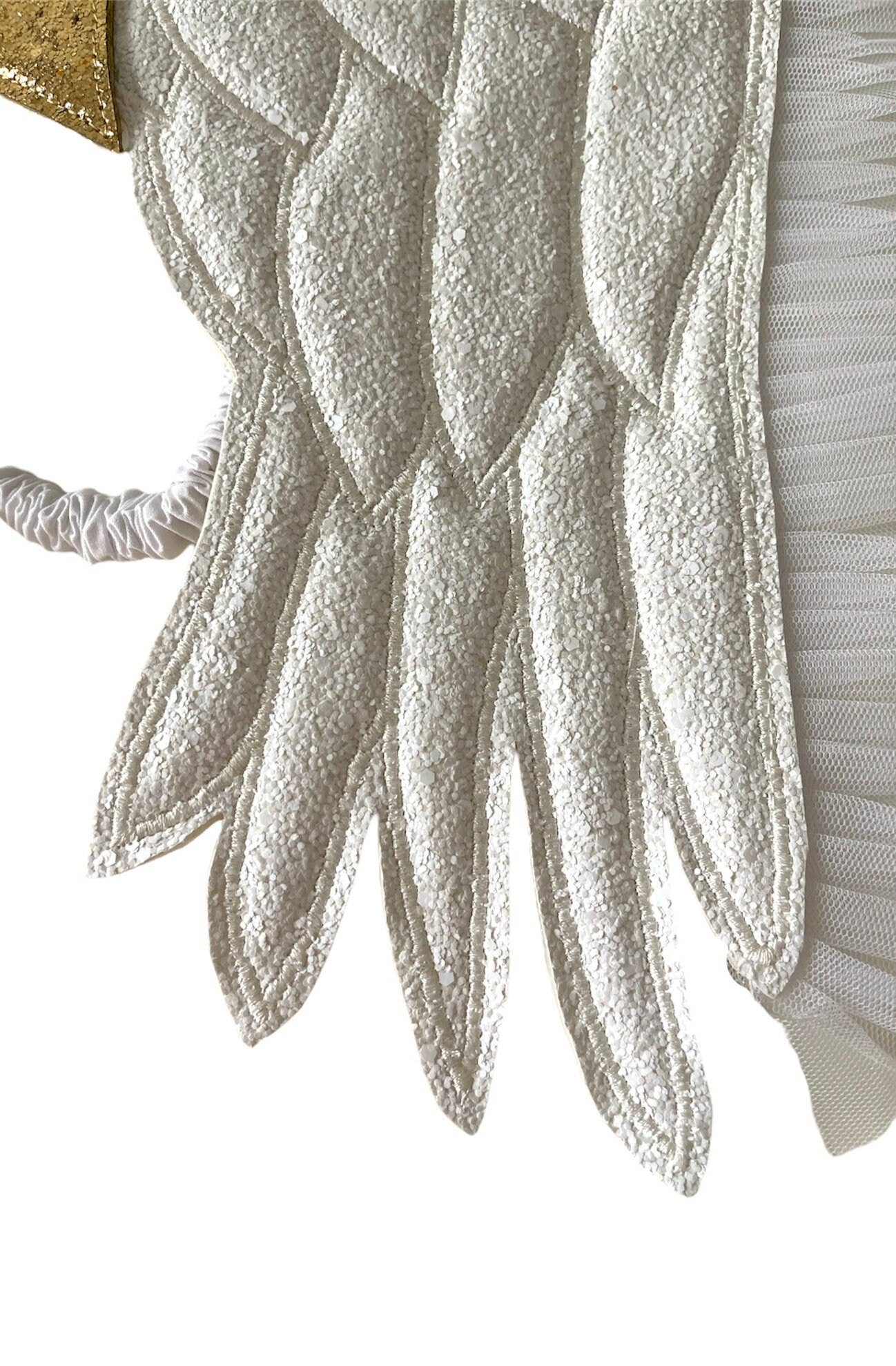 Gold Glitter White /Gold Vegan Leather Enchanted Angel Wings for wholesale on Faire2