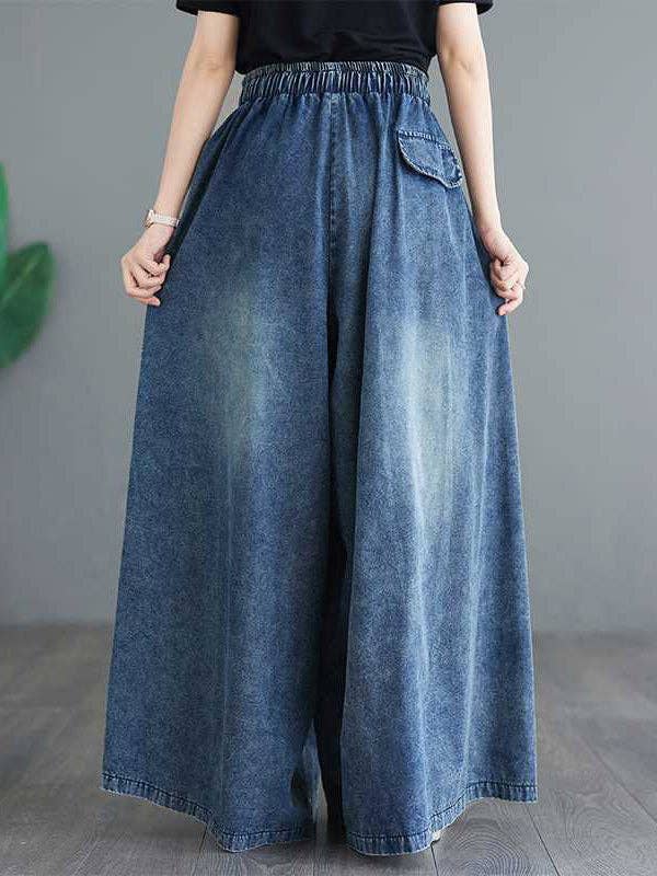 BLUE Loose Wide Leg Drawstring Split-Side Jean Pants Bottoms Trousers for wholesale on Faire2