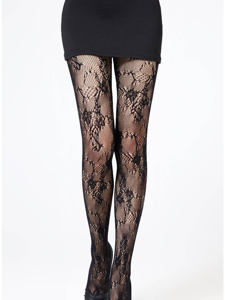 Fine Fishnet Tights with Small Flower Pattern for wholesale by Belle Com'Elle