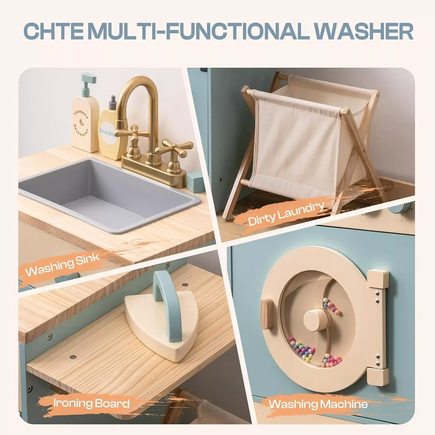 Robud & Mewoofun Official Store - Wholesale Toy Set - Kids - Robud Pretend Play Wooden Washing Machine Building Toys4