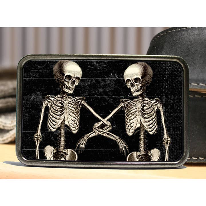 Bungalow Blue Trading Co - Wholesale Belt Buckle - Unisex - Skeleton Friends Belt Buckle - Skellie Duo Design