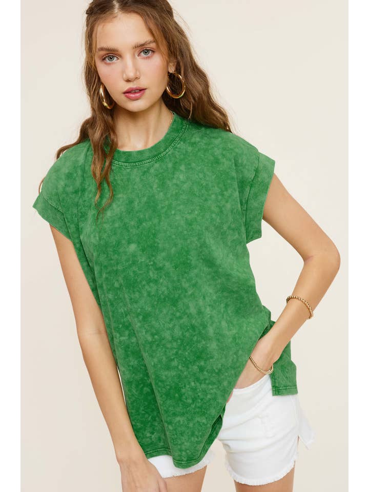 La Miel - Vente Tunique – femme - MCT7689-Haut à manches courtes et encolure ras-du-cou délavé au minéral19