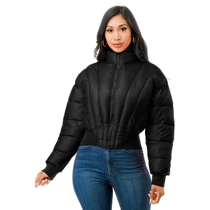 Black Pearl Clothing – Großhandel Pufferjacke – Damen – Plus Pufferjacke mit Stehkragen und Frontreißverschluss