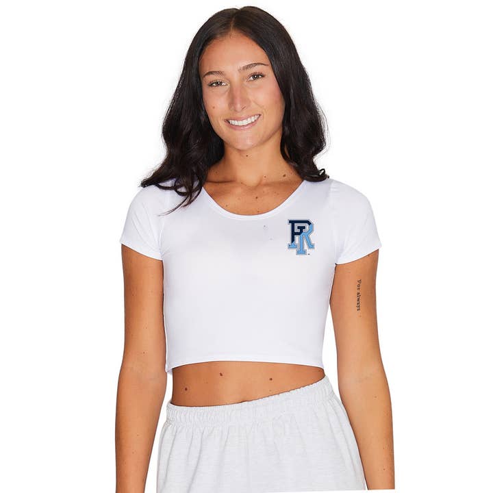 Camiseta Babydoll Branca Rhode Island Rams por atacado de Lojo Collegiate Apparel