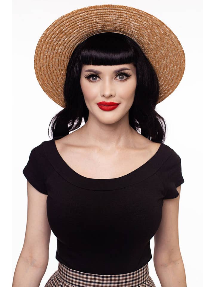 Retrolicious - Vendita all'ingrosso Top in maglia - Donna - Top retrò nero con scollo a barca1