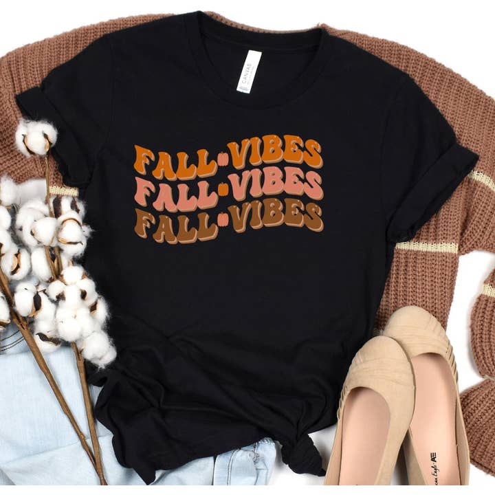 Fall Vibes Brown Retro Font Shirt for wholesale by Wild & Untamed Designs