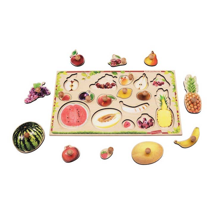 Forro de madera para marco de rompecabezas «Fruits», didáctico para venta al por mayor de Komarov Toys