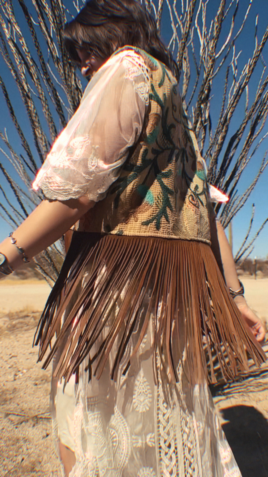 Wylder Trading Company - Wholesale Outerwear Vest - Women's - Boho Western Fringe Cowgirl Hippie Vest Leather Kantha18