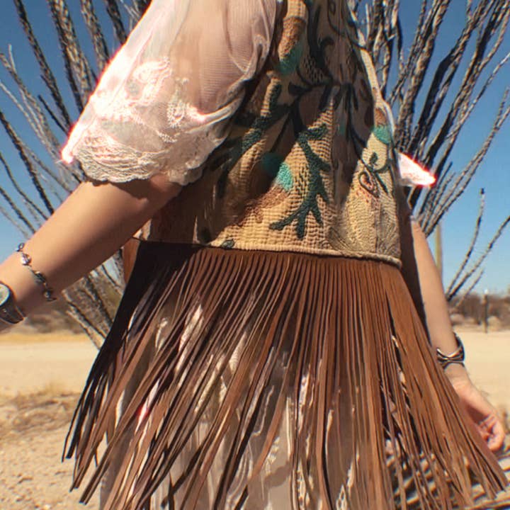 Wylder Trading Company - Wholesale Outerwear Vest - Women's - Boho Western Artisan Fringe Vests | Kantha Suzani Textile24