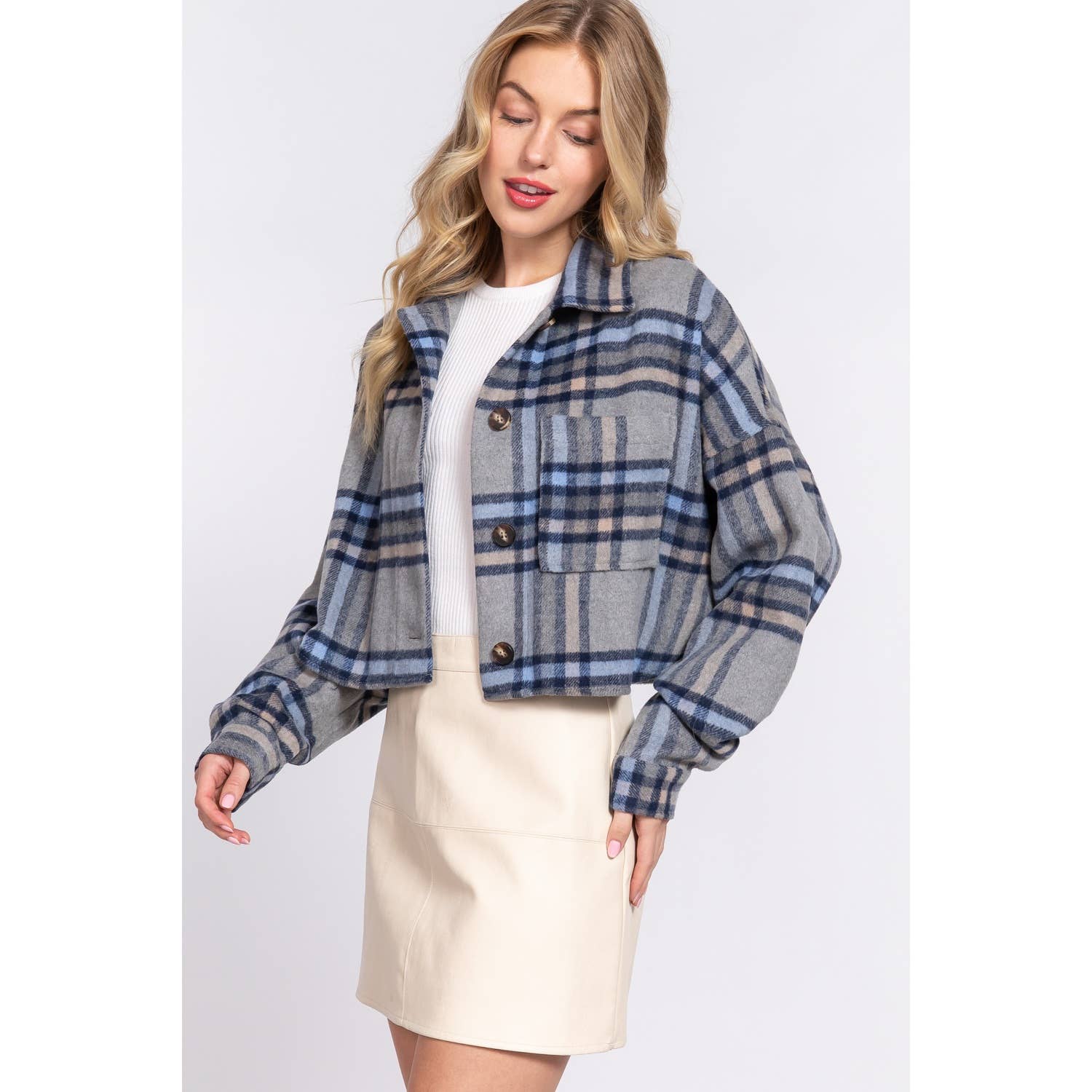 Paperdoll - Venta al por mayor Chaqueta - Mujer - CHAQUETA CORTA HOLGADA DE LANA A CUADROS1