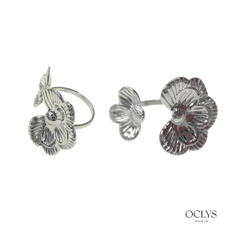 Oclys - Wholesale Cocktail/Statement Ring - Open flower rings stainless steel Dona3