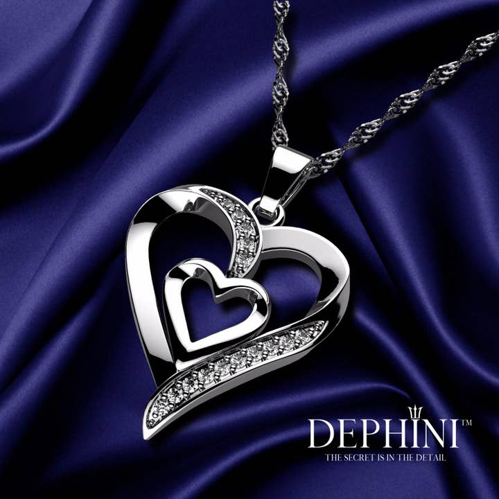 DEPHINI – wholesale Pendant/charm necklace – Double Heart Necklace - 925 Sterling Silver Jewellery Pendant Dephini