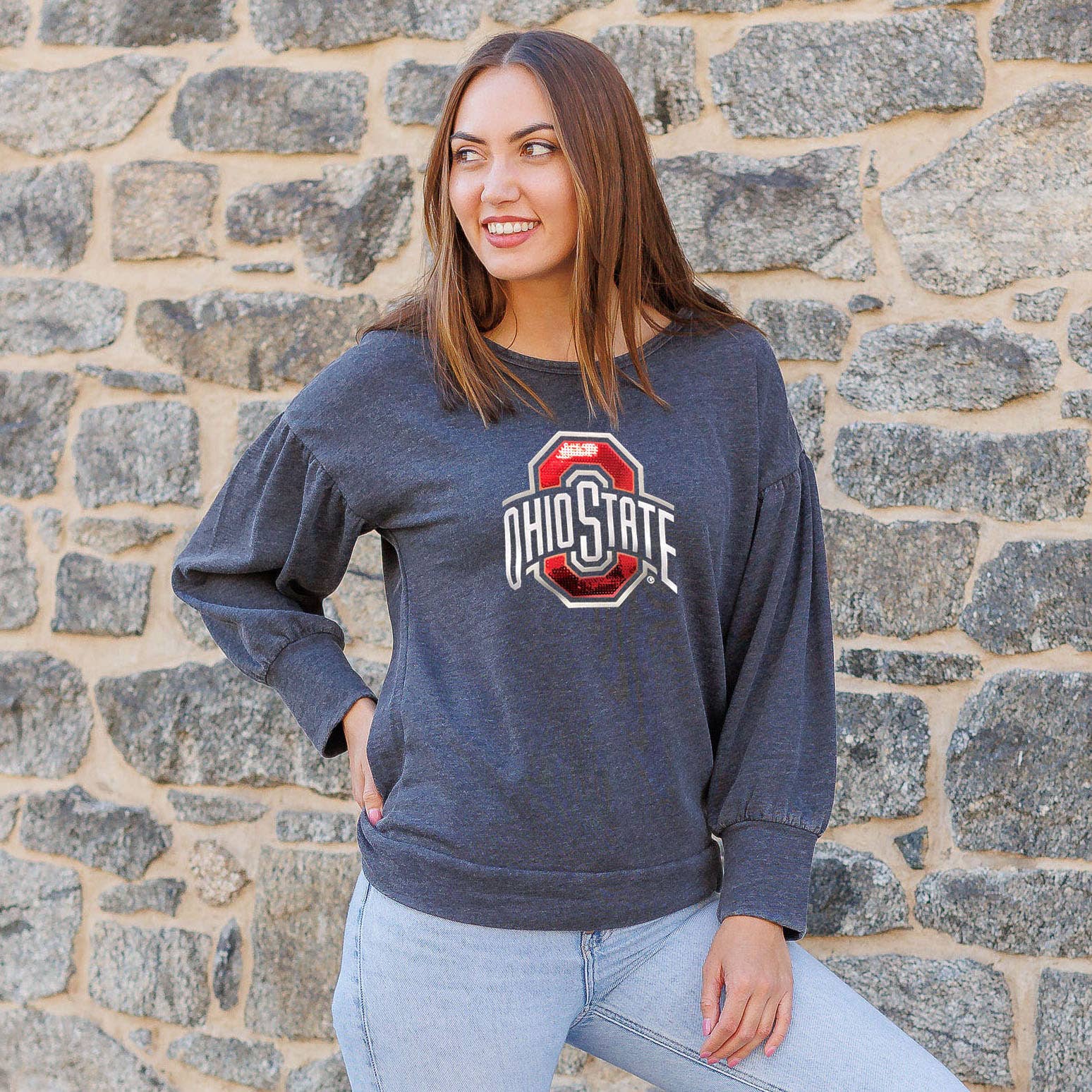 Flying Colors Apparel - Wholesale Sweatshirt - Women's - Ohio State Buckeyes Sequin Brooklyn Pullover