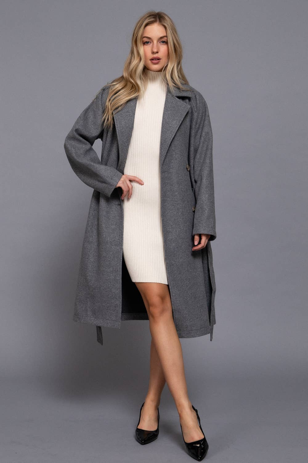 Active Basic | Active USA - Wholesale Trench Coat - Women's - Long Sleeve Double Breasted Button Soft Felt Trench Coat18