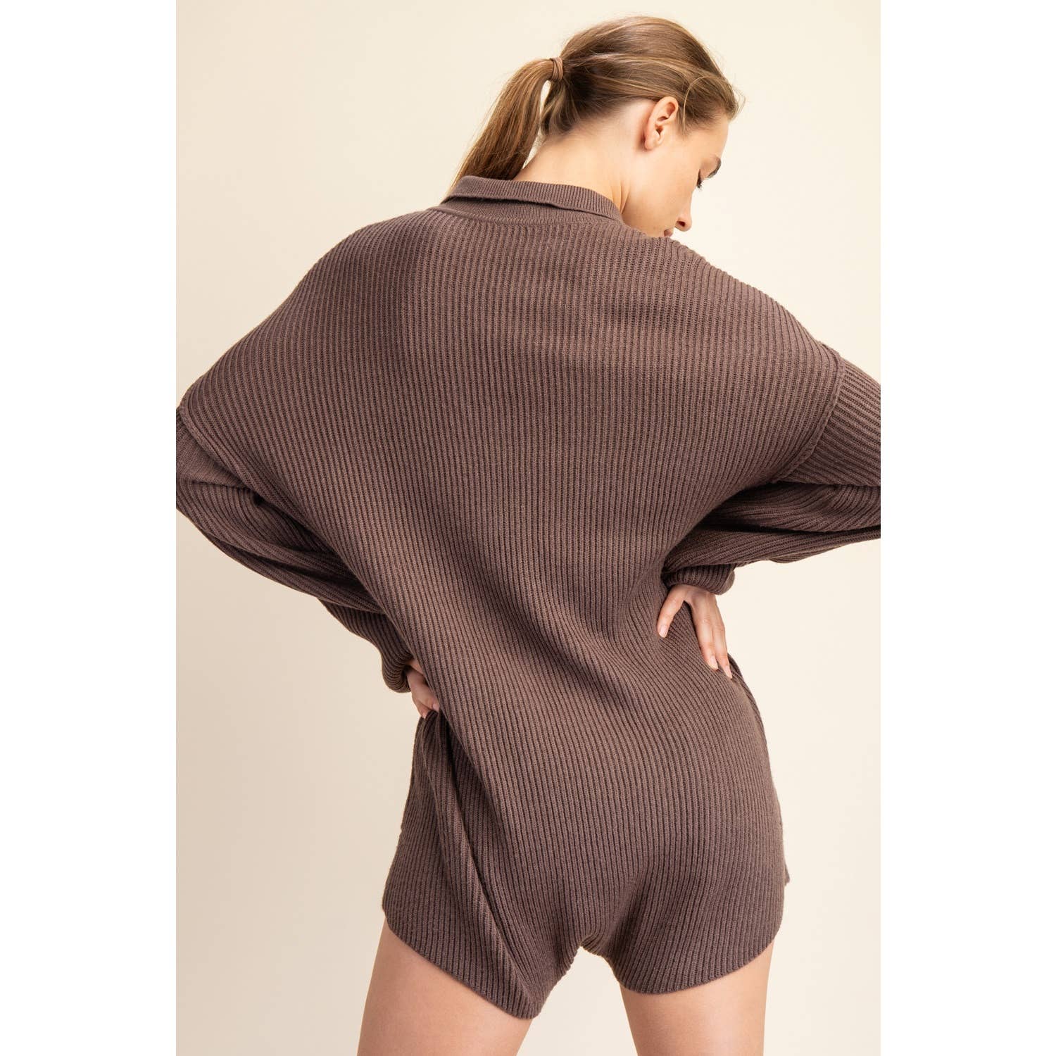 Apolline - Wholesale Romper - Women's - Long Sleeve Ribbed Knit Sweater Romper with Pockets10